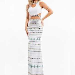 NWT White Beaded Rachel Allan 2 Piece Gown Size 2